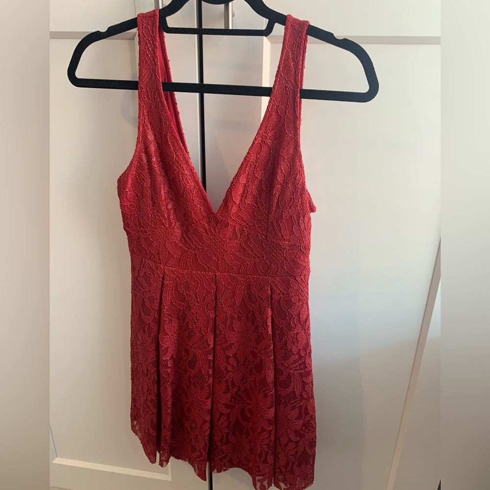 Free People deep v neck red lace dress size 2